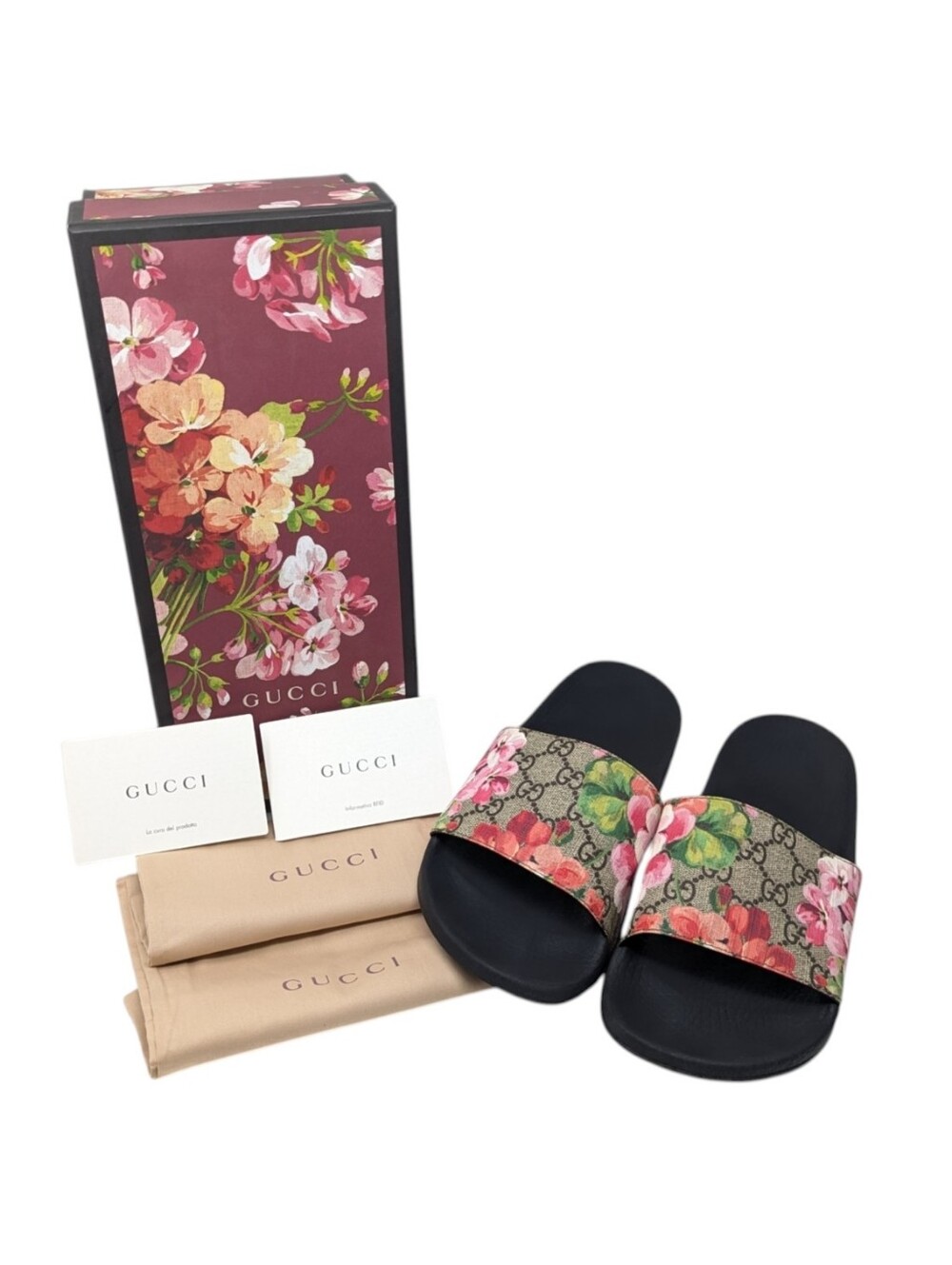 Gucci GG Web Supreme Bloom Floral Slide Sandals Size EU 40